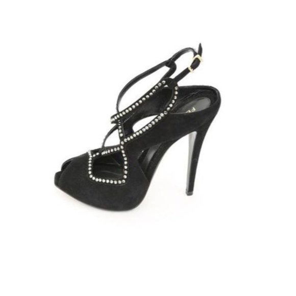 NEW FENDI AURORA BLACK SUEDE & SWAROVSKI CRYSTAL STRAPPY SANDALS SIZE 9 / 39 - Picture 4 of 7